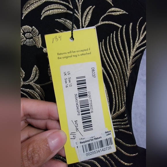 Karen Millen Size 12 STUNNING EMBROIDERED FLORAL PENCIL DRESS IN BLACK GOLD - Picture 5 of 6